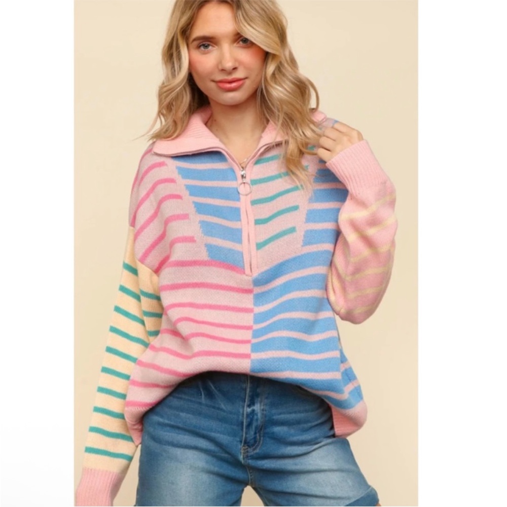 Haptics Striped Color Blocked Sweater Small - Picture 3 of 9
